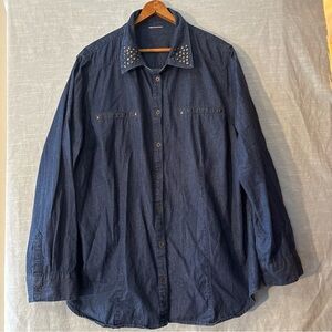 Style & Co Shirt Blue Chambray Denim Button Up Long Sleeve Women’s Sz XL